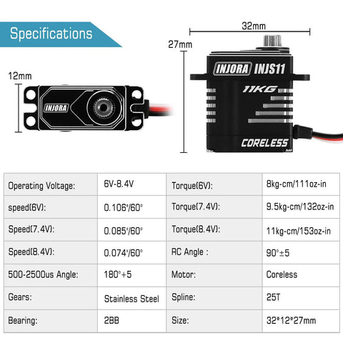 Specifications of Ultra High Torque Coreless Micro Servo with Metal Mount and Horn for TRX4M TRX4MT 1 to 18 RC Crawler Upgrade Parts