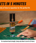 Front view: Gorilla 2-Part Epoxy syringe, clear epoxy, 0.85 oz, orange cap on crafting workspace