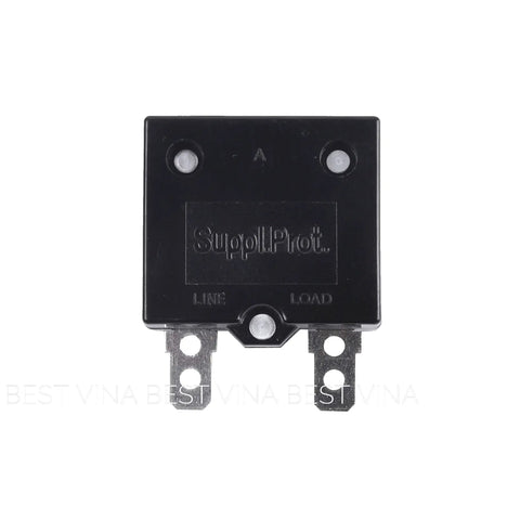 30A Auto Reset Circuit Breaker For Kid Safe Ride On Cars Protects Wiring From Overload With Quick Auto Reset 32V DC Or 125 to 250V AC Compatible Fuse Style Overload Protector For Toy Vehicle Accessories And Safety, front view.