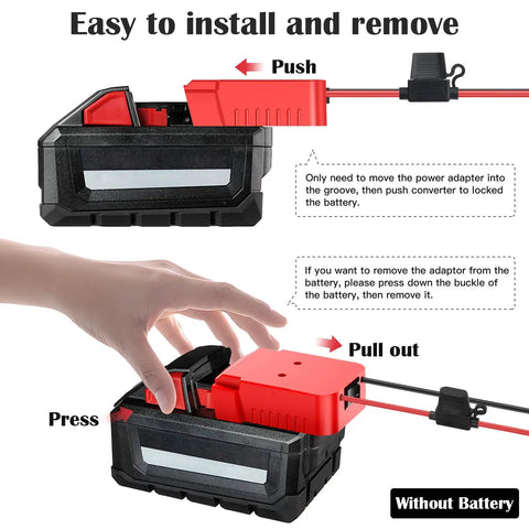 Demonstration of 2 Pack 18V Power Wheel Adapter Kit With Switch Fuse And 12 AWG Wire Terminals for easy install and snug fit.