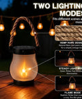 Solar Lantern Outdoor Lights With Realistic Dancing Flame Effect For Camping And Patio Use, focus on hemp rope design.
