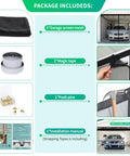 Package includes contents for Garage Door Screen For 2 Car Garage With Magnetic Closure And Heavy Duty Weighted Bottom Self Sealing Fiberglass Mesh