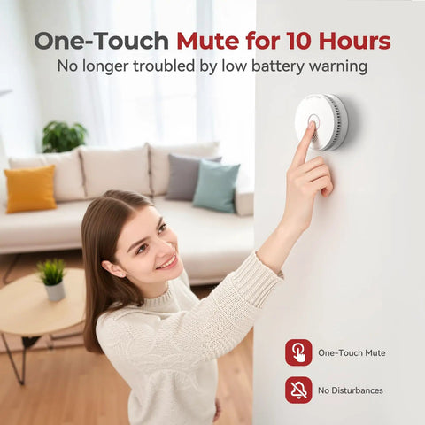 Four Pack Photoelectric Smoke Detectors With Replaceable Battery And Test Silence Button For Your Home Safety Easy Install Fast 360 Degree Coverage And Eighty Five Decibel Alarm for home wall use