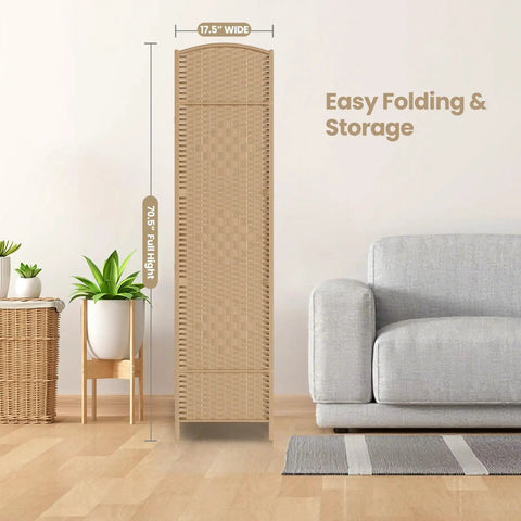 Six Panel Room Divider 6 Ft Folding Privacy Screen Tall And Extra Wide Foldable Panel Partition with diamond double weaved design