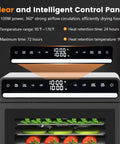 Top Shelf Workhorse Food Dehydrator Featuring 12 Sturdy Steel Trays And Precise Heat Controls with digital control panel and display.