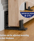 Adjustable Sliding Barn Door Floor Guide With Rock Solid Heavy Duty Metal Base And Double Nylon Quiet Rollers For A Smooth As Butter Glide On Any Interior Door Frame In Sleek Black adjustable for door thickness 0-2-3/16 inch.
