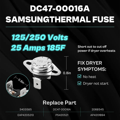 Samsung thermal fuse DC47-00016A 125/250 volts 25 amps for DIY Friendly Heating Element Replacement Kit For Dryers