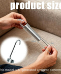 2 Pack Premium Recliner Springs 4 Inch Hook To Hook Replacement Parts Built Tough For Lazy Boy Lane Sofa Chair Mechanism Repairs shown in hand with measurements.