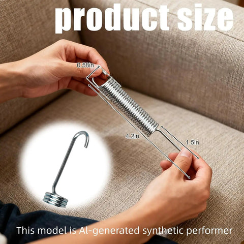2 Pack Premium Recliner Springs 4 Inch Hook To Hook Replacement Parts Built Tough For Lazy Boy Lane Sofa Chair Mechanism Repairs shown in hand with measurements.