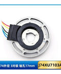 High Precision Rotary Position Sensor J74XU7103A with 17mm hollow shaft mount and wiring for electric vehicles.