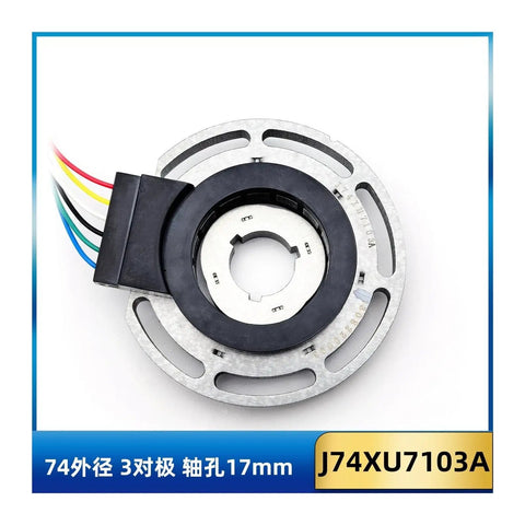 High Precision Rotary Position Sensor J74XU7103A with 17mm hollow shaft mount and wiring for electric vehicles.