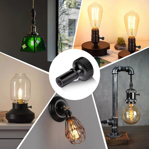 Center close-up view of GooChan lamp switch knob, black antique-brass color, screw-on twist replacement for lamps