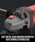 V20 Angle Grinder Four And A Half Inch Compact Tool Only 8500 RPM with cast metal gear housing for heat dissipation