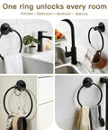 Adhesive Towel Ring Self Adhesive Stainless Steel Matte Black Rustproof Bathroom Towel Holder Wall Mount SUS 304 in various room settings