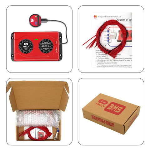 Smart Active Balancer For 6S 1A Li Ion And LiFePO4 Packs showing control module, wires, and packaging for efficient battery management.