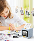Smart AI Voice Controlled Thermal Sticker Printer With 2.4 Inch HD Display And Portable ABS Construction For Hassle Free Setup, in use by a child creating stickers.