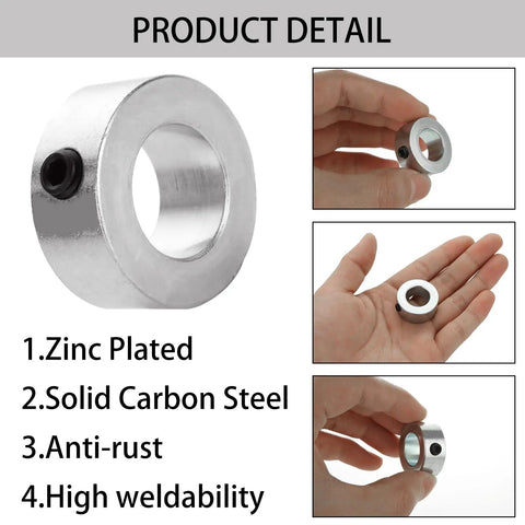 12 Pack Five Eighths Inch Bore Shaft Collars, Zinc Plated Solid Carbon Steel Screw Shaft Collars For Industrial, Automotive And Machinery Use