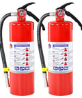 Professional Grade ABC Dry Chemical Fire Extinguisher With Wall Mount 2A 10B C Rating, two red units with hoses and instructions.