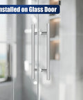 18 Inch Back-To-Back Door Pull Handle In Brushed Nickel Anti-Fingerprint Finish on Shower Glass Door
