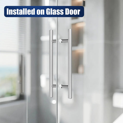 18 Inch Back-To-Back Door Pull Handle In Brushed Nickel Anti-Fingerprint Finish on Shower Glass Door