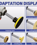 Rock Solid Angle Grinder Extension Rod Adapter Kit With Dead Simple Setup And 3/8 M10 Threads Plus Eight Piece Mounting Set for polishing joint and cutting blade display.