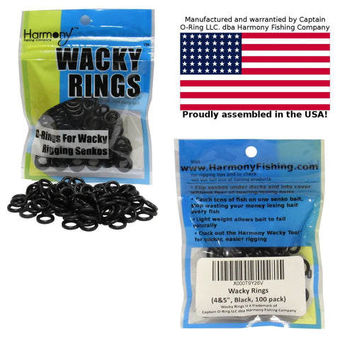 Bait Saver O Ring Set For Senkos And Worms That Prevents Tearing On Wacky Rig And Neko Rig 100 Count Black Fits 4 To 5 Inch Soft Plastics For Dock Snags And Cover Fishing. Black wacky rings 100-pack for 4 to 5 inch soft plastics in package