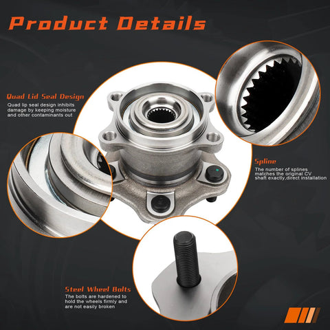 Rear Wheel Hub And Bearing Assembly For Nissan Juke AWD 2011 2014 And Rogue 2008 2013 Left Or Right 5 Lug Non ABS Direct Fit Replacement Fits Rear Both Sides Ready To Roll with steel wheel bolt details and seal design features.