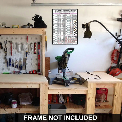 Tap Drill Knowledge Poster With Pro Grade Recommendations Chart for Machine Screws in CNC shop setup; 12x18 inch unframed wall art.