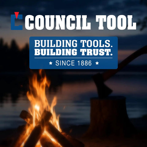 Logo of Council Tool with axe silhouette and campfire in forest setting