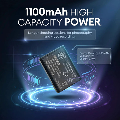 Fresh LP E10 Camera Batteries Two Pack For Canon EOS Rebel T3 T5 T6 T7 T100 1100D 1200D 1300D 1500D 2000D 3000D 4000D displayed with specifications.