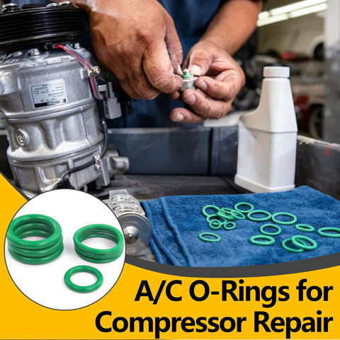 Mechanic using R134a AC O-ring gasket kit for compressor repair