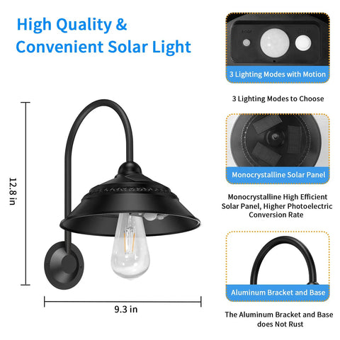 Solar Barn Light With Motion Sensor And 3 Lighting Modes, Waterproof Wall Sconce For Barn Shed Farmhouse Porch