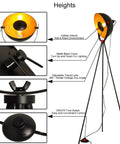 Industrial Tripod LED Floor Lamp Dope Lighting, Adjustable Reading Light With Vintage Bowl Shade, features and controls