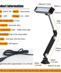 Heavy Duty Led Work Light With Long Arm Aluminum Alloy IP66 Waterproof Table Lamp For CNC Lathe And Drilling Machines 24W 120 Led 110 To 240V US Plug Included, product specifications with dimensions and cable