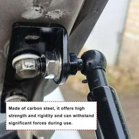 Heavy Duty Ball Stud With Hardware Nuts For Gas Strut Mounts In Cars Trucks And SUVs 10 mm Ball Carbon Steel Black Finish 9 16 Inch Shank 5 16 18 Thread Bonnet Gas Strut Mounting Studs installed with nut on strut bracket