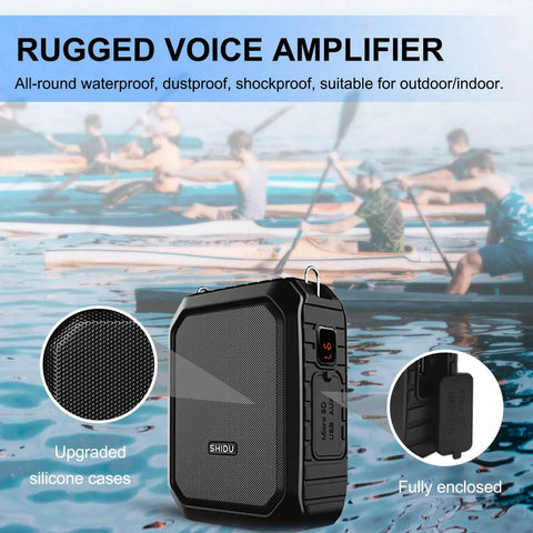 Bluetooth Voice Amplifier With Lapel Mic And Headset Microphone Pack, 18W IPX5 Waterproof Portable PA System with boaters background