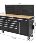 Beefy 61 Inch Tool Cabinet With Wheels 10 Drawers Rolling Tool Chest Heavy Duty Storage Workbench With Power Strip Solid Wood Top 1675 Lbs Capacity Mobile Tool Box For Garage And Shop.