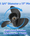 Aluminum Outboard Boat Propeller 11.75 Inch Diameter By 17 Inch Pitch, 13 Spline Tooth, Right Hand Rotation, model 176422