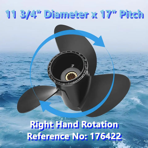 Aluminum Outboard Boat Propeller 11.75 Inch Diameter By 17 Inch Pitch, 13 Spline Tooth, Right Hand Rotation, model 176422