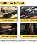 Installation tutorial images for Rock Solid 7 Inch Heavy Duty Recliner Springs Replacement Kit stainless steel couch mechanism parts.