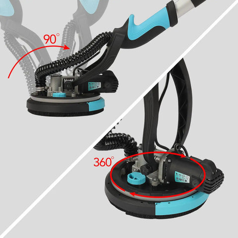 Drywall Sander Without Vacuum 750W Electric Sander With Telescopic Foldable Pole showing 90 and 360-degree angle rotation