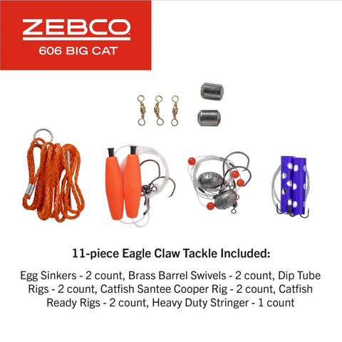 Big Cat Spincast Gear 7 Foot Two Piece Telescopic Rod With Medium Heavy Power Size 60 Reel Includes 11 Piece Eagle Claw Tackle Kit