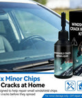 All In One Windshield Crack Repair Kit For Cars And Auto Glass Chips Quick Fix Glass Repair Tool For Windshields And Windows Easy Resin Bond To Restore Clarity And Strength Fast Without Replacing It bottle and packaging front view with windshield crack background
