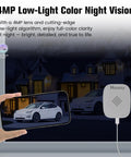 No Monthly Subscription 2.5K Window Camera with Color Night Vision on window showing night view of house and cars
