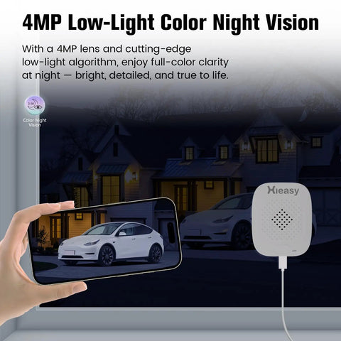 4MP 2.5K Window Camera With No Monthly Fees, Full Color Night Vision showcasing AI Smart Motion Detection and clear night footage.