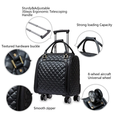 Leather Softside Underseat Carry On Luggage With Expandable Design And Smooth Spinner Wheels 18 Inch Compact Travel Case