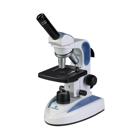 Monocular Compound Microscope 40X to 400X, cordless LED illumination, disc diaphragm, DIN optics, easy for students and home use.