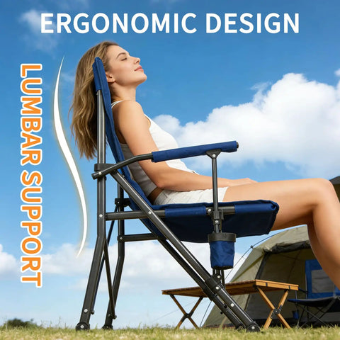 Person sitting on heavy duty camping chairs 2 pack with 500 lbs capacity, folding lawn chair with wide seat and hard armrests.