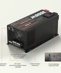 Zero Fuss Heavy Duty 3000W Pure Sine Wave Inverter Charger With 9000W Surge 12V DC To 120V AC detailed view with input and output ports.