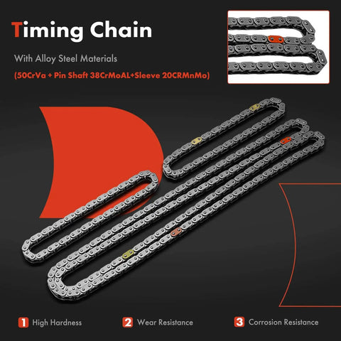 Engine Timing Chain Kit With VVT Sprocket 19 Piece For Ford Lincoln Mercury 3.5L V6 Fits Edge Fusion Taurus image showing timing chains.